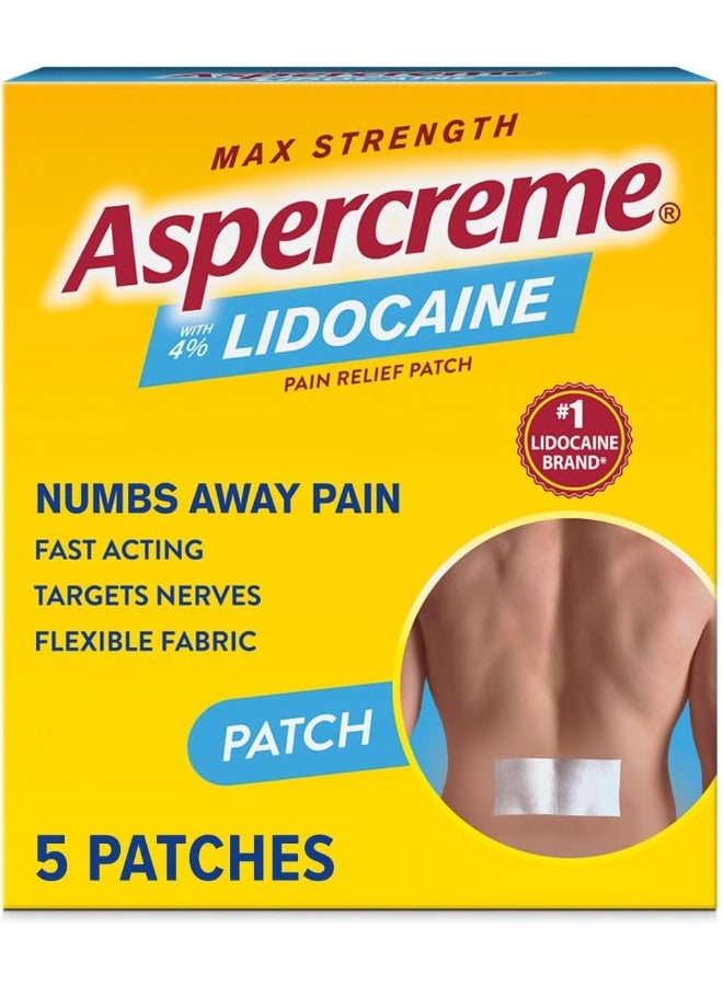 Aspercreme Odor Free Max Strength Lidocaine Pain Relief Patch for Back Pain, 5 Count - Image 1